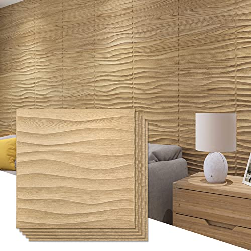 Art3d PVC Wave Panels for Interior Wall Decor, Wood Brown Textured 3D Wall Tiles，19.7" x 19.7" (12-Pack) - WoodArtSupply