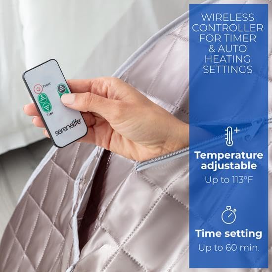 SereneLife Portable Steam Sauna - Single Person Detox Spa (Gray) - Includes Foldable Chair for Comfort, Foot Pad Heating Mat SereneLife