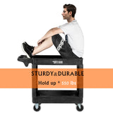 TUFFIOM Plastic Service Utility Cart with Wheels, 550lbs Capacity Heavy Duty Tub Storage Cart W/Deep Shelves, Multipurpose Rolling 2-Tier Mobile TUFFIOM