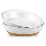 HVH 10 inch Pie Pan for Baking, Ceramic Pie Dish, Deep Dish Pie Plate for Dessert Kitchen, Deep Dish Pie Pan with Fluted Edge, Set of 2, Farmhouse Style (White) HVH