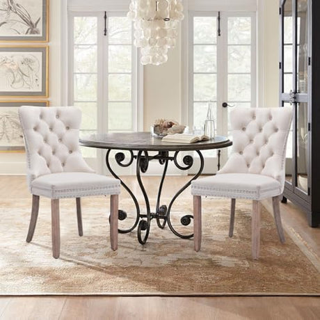 SoarTalent Velvet Upholstered Dining Chairs Set of 2, Modern Style Kitchen Side Chairs with Nailhead Trim and Wood Legs,Metal Pulling Ring for Dining Room Living Room(Beige,Set of 2) SoarTalent