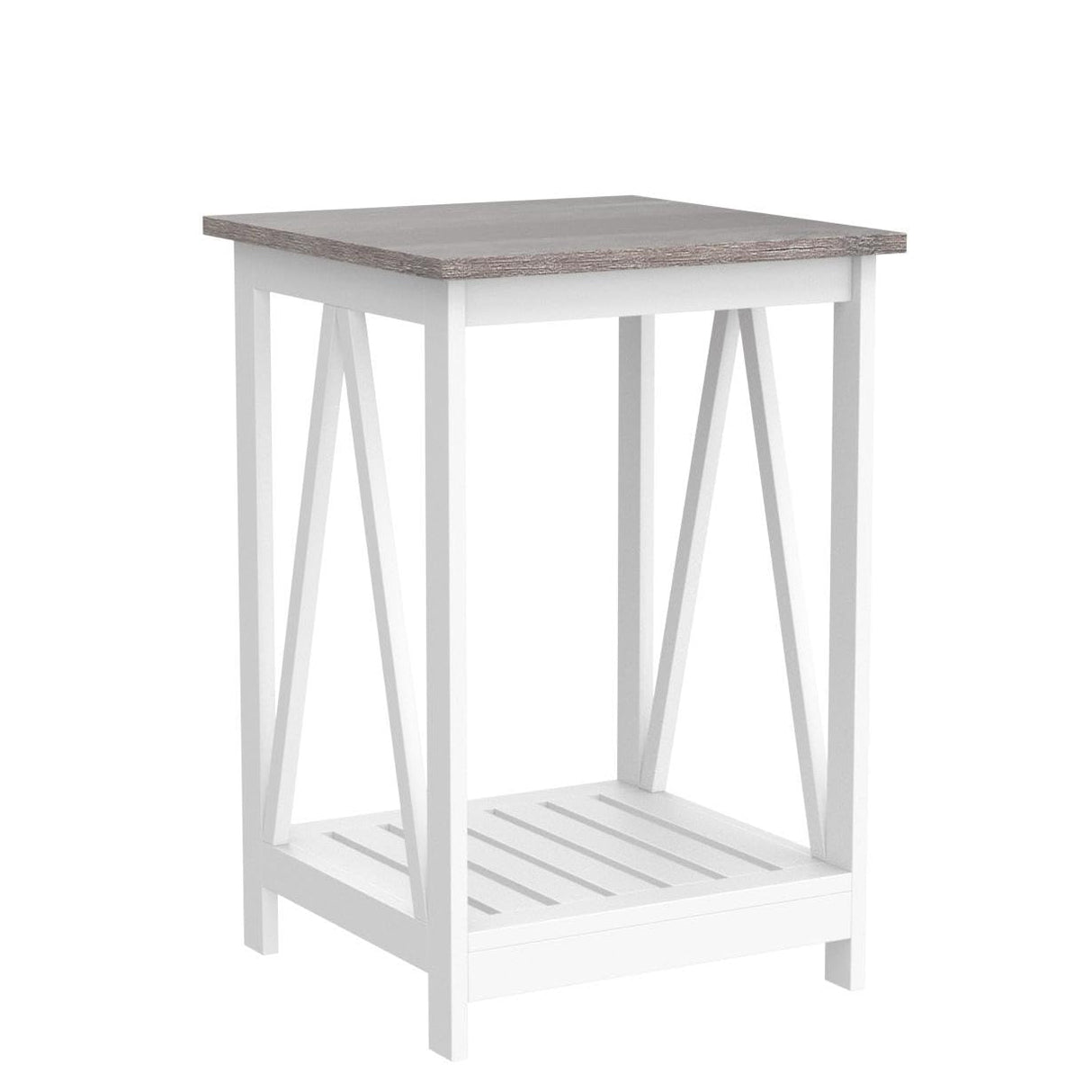 UYIHOME Farmhouse Square End Table, Accent Side Table with Slats Design, Sofa Side Nightstand Table with Sturdy Frame for Living Room Bedroom, Oak Grey UYIHOME