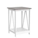 UYIHOME Farmhouse Square End Table, Accent Side Table with Slats Design, Sofa Side Nightstand Table with Sturdy Frame for Living Room Bedroom, Oak Grey UYIHOME