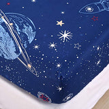 Kids Galaxy Fitted Sheet Boys Girls Outer Space Universe Planet Bed Sheet Set King Size for Children Bedroom Ultra Soft Space Rocket Starry Sky Bedding Set Blue Stars Bed Cover with 2 Pillow Case Feelyou