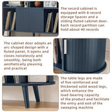 LELELINKY Extra Large Round Record Player Stand with Charging Station & Fluted Panel, Mid Century Modern Turntable Cabinet with Vinyl Storage, Arched Wood Record Player Table for Living Room,Blue LELELINKY