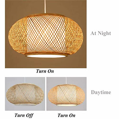 OUKANING 23.5" Bamboo Rattan Ceiling Pendant Light Retro Lantern Hanging Light Fixture, Rustic Woven Light Fixture Creative Decoration Art Lighting for Restaurant, Bedroom, Balcony - WoodArtSupply