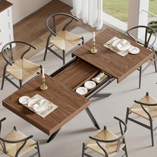 Extendable Dining Room Table for 4 6 8, 55"-70.9" Kitchen Table Rectangle Wood, Expandable Dining Table with Hidden Storage, Space Saving Farmhouse Kitchen Table for Kitchen Dining Living Room MECHYIN
