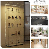 TRJQBCC 74" H Tempered Glass Display Cabinet with LED Lights, 5-Shelf Wooden Curio Storage Cabinet with Tempered Glass Top & Casters, 2 Door Lockable Display Case Bookshelf for Living Room(White) TRJQBCC