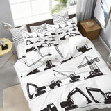 Single 61" x 79" Bedding Duvet Cover Set - White and Black Modern Construction Vehicle Minimalist Printed 3 Piece Brushed Microfiber Comforter Quilt Cover with Zipper Closure for Men and Women Generic