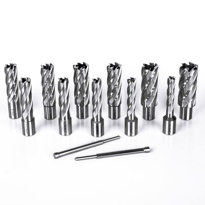 OSCARBIDE Annular Cutter Set 13pieces,2"Cutting Depth,3/4"Weldon Shank and 7/16 to 1-1/16 inch Cutting Diameter Mag Drill Bits for Magnetic Drill Press with 2pcs Pilot Pins - WoodArtSupply