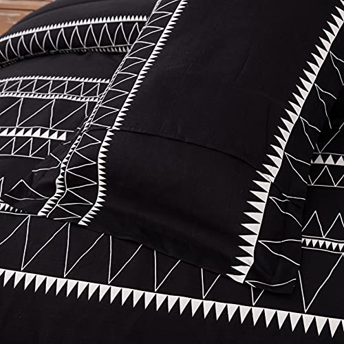 WONGS BEDDING Black Comforter Set Twin, Reversible Boho Triangle Striped Down Alternative Comforter Set for Twin Bed - 2 Pieces (1 Comforter + 1 Pillowcases), Microfiber Bedding Set 68"x 86" WONGS BEDDING