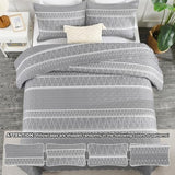 Andency Quilts Queen Size Grey, 3 Pieces Queen Quilt Bedding Set Boho Lightweight Soft Striped Bedspread for All Season (90"x96"), Gray Printed Bohemian Microfiber Reversible Coverlet Comoforter Sets