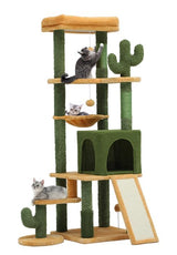 YITAHOME Tall Cactus Cat Tree Tower with Self-Grooming Brush, 60in Cute Cat Climbing Tower for Indoor Cats with Cat Condo, Top Perch, Basktet, Sisal Scratching Posts and Board, Dangling Ball YITAHOME
