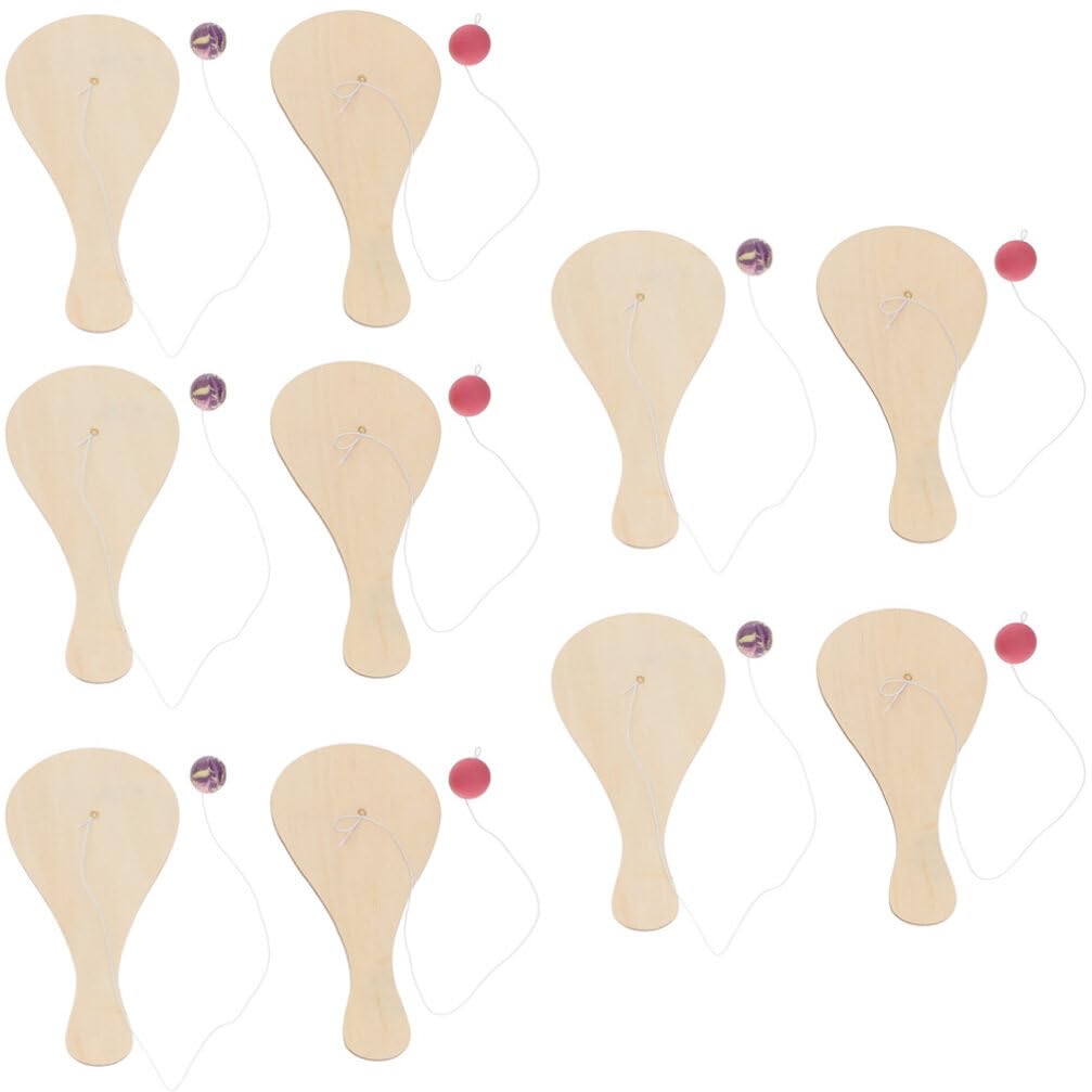 Blank Paddle Ball 10 Pcs Wooden Paddle Ball with String Unfinished Wood Paddle Rackets Kids Painting Graffiti DIY Crafts Fun and Classic Paddleball Game for Boys and Girls, Party Favor Toys jojofuny