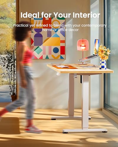 ErGear Height Adjustable Electric Standing Desk, 48 x 24 Inches Sit Stand up Desk, Memory Computer Home Office Desk with Two-Piece Desktop (Light Vintage Brown) ErGear