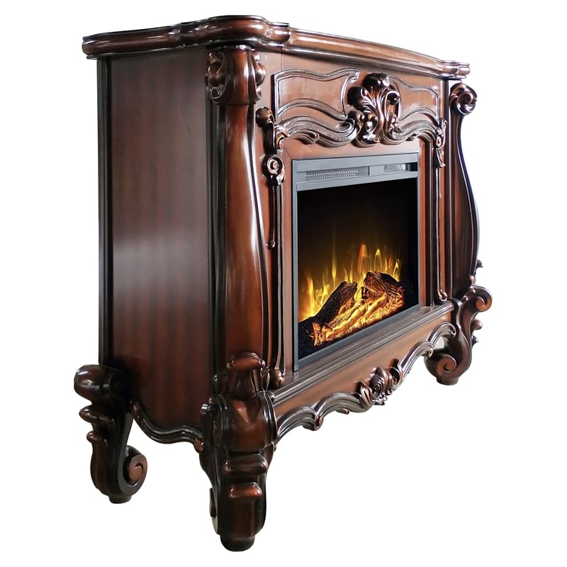 Acme Versailles Rectangular Carving Wooden Frame Fireplace in Cherry Oak - WoodArtSupply