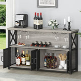 LVB Liquor Home/ Coffee Bar Cabinet, Industrial Farmhouse Modern Sideboard Buffet Cabinet for liquor and glasses with Wine Rack Storage for Kitchen Dining Living Room, Light Grey Oak 47 in LVB