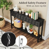 Giantex 60" Entryway Table, Long Narrow Console Table with 4 Drawers and Open Storage Shelf, Modern Slim Entry Tables, Farmhouse Wooden Sofa Tables with Anti-Tip Kit for Living Room, Hallway (Black) Giantex