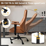 YFO Home Office Desk Chair High Back Office Rubber Casters Ergonomic Computer Chair with Lumbar Support Adjustable Height Rolling Swivel Chair Executive Task Armrests， Brown Leather YFO