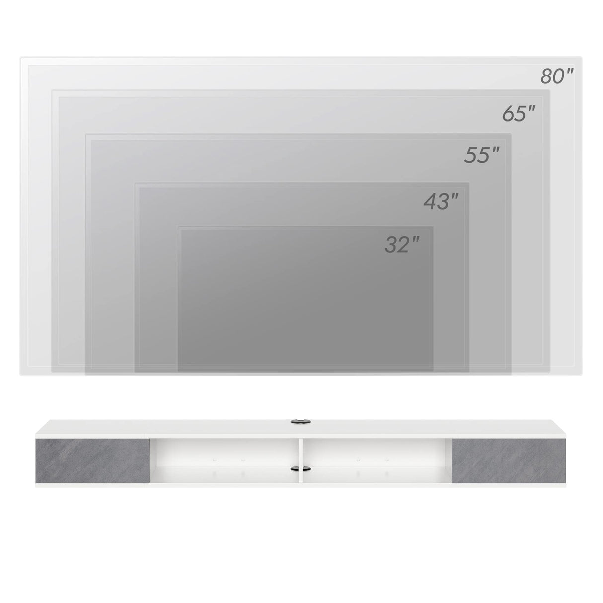 WAMPAT Floating 70 inch TV Stand with Blue LED Lights, Entertainment Center Media Console, Wall Mounted Shelf Media Console Cabinet with Storage for 65/70/75 inch TVs, White&Grey WAMPAT