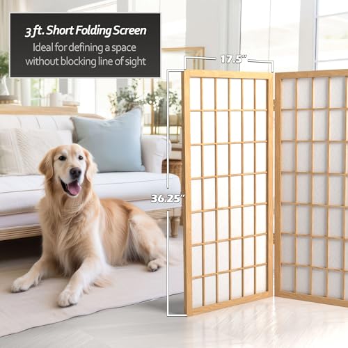 3 ft. Short Window Pane Shoji Screen - Natural - 3 Panels Red Lantern