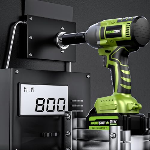 Robustrue Cordless Impact Wrench, 590Ft-lbs (800N.m) Brushless 1/2 inch Impact Wrench, 2500RPM Max Torque Impact Gun, 2x 4.0Ah Battery, Charger, 4 Sockets, Electric Impact Wrench for Car Truck RV Robustrue