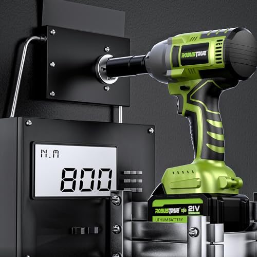 Robustrue Cordless Impact Wrench, 590Ft-lbs (800N.m) Brushless 1/2 inch Impact Wrench, 2500RPM Max Torque Impact Gun, 2x 4.0Ah Battery, Charger, 4 Sockets, Electric Impact Wrench for Car Truc - WoodArtSupply