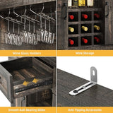 DWVO Coffee Bar Cabinet with Power Outlet/Lights, 72" Farmhouse Pantry Cabinet with Storage Shelves and 3 Drawers, Tall Liquor Cabinet Bar Cabinets for Home/Living Room, Dark Rustic Oak DWVO