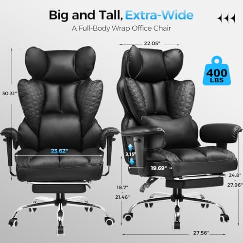 GTRACING Big and Tall Gaming Chair 400lbs Heavy Duty Office Chair with Footrest, High Back Pocket Spring Lumbar Support, Ergonomic Wide Comfy Seated Cushion for Lower Back Pain Relief, Earth-Black GTRACING
