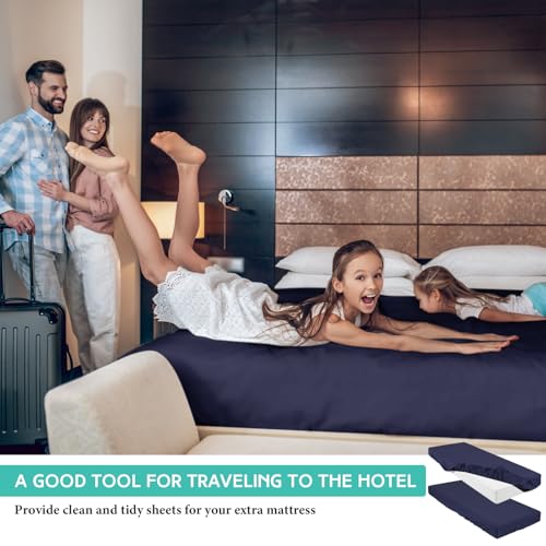 Breling Fitted Sheet (Sheet Only) Compatible with Milliard Trifold Mattress Folding Mattress Fitted Microfiber Bedclothes for Camp Bunk Rvs Bed(Navy Blue,2 Pcs,Single,4'') Breling
