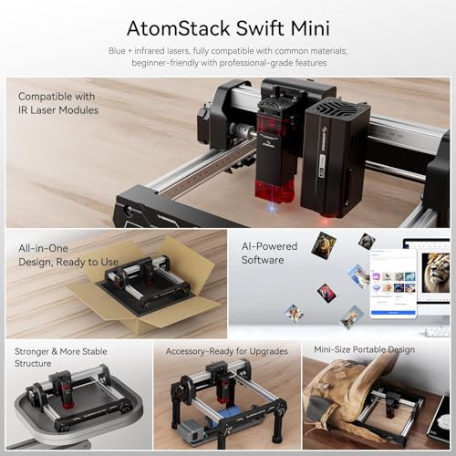 ATOMSTACK Swift Laser Engraver 3W for Beginners Swift Laser Cutter Machine Desktop Fully Pre-Assembled 135×145mm Area, 0.04mm High Precision DIY Wood, Leather, Crafts, Acrylic, Gifts, 3000mW ATOMSTACK