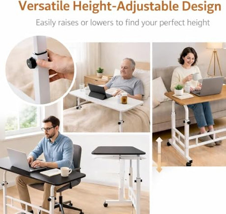 Zanbeel Mobile Standing Desk Adjustable Height for Laptop – Small Rolling Desk & Portable Table on Wheels – Small Standing Table with Wheels for Home Office (White) Zanbeel