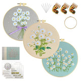 KEKEMEOW 3 Sets Embroidery Kit for Beginners, Stitches with Wild Flower Patterns, DIY Cross Stitch Kits for Adults, Needlepoint Hand Embroidery Kit with Stamped Pattern、Instruction、Hoop