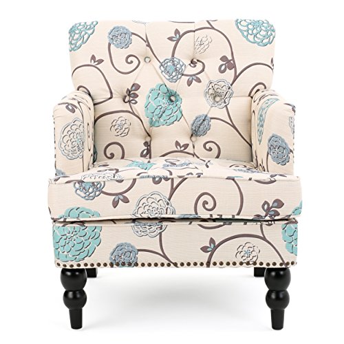 Christopher Knight Home Harrison Fabric Tufted Club Chair, White / Blue (29.5"D x 28"W x 33.5"H) Christopher Knight Home