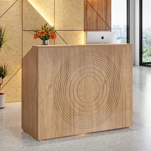 LITTLE TREE 47-Inch Reception Desk with Counter, Oak Front Desk Reception Room Table, Retail Counter for Checkout, Modern Welcome Desk for Lobby, Office, Beauty Salon LITTLE TREE