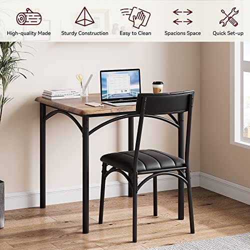 GAOMON Dining Table Set for 2, Kitchen Table and Chairs for 2 with Upholstered Chairs, 3 Piece Dining Room Table Set, Square Kitchen Table Set for Small Space, Apartment, Studio, Rustic Brown GAOMON