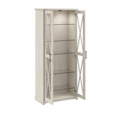 Bush Furniture Lennox Farmhouse Curio Cabinet with Glass Doors and Shelves in Linen White Oak | Tall 5 Shelf Display Case for Living Room or Home Office Bush Home