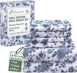 RUVANTI 6 Pcs Cotton Sheets - 100% Natural Cotton Soft, Lightweight & Breathable Crispy Percale Bed Sheets, King Size Sheets Set 16" Deep Pockets, Wild Flower RUVANTI