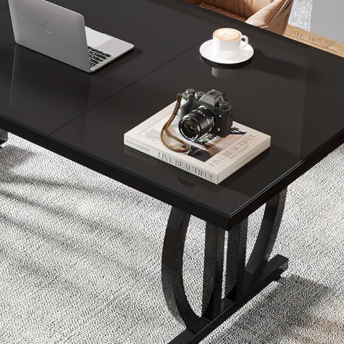 Tribesigns Computer Home Office Desk,Executive Desk,63 inch Large Modern Computer Desk with Metal Geometric Base,Conference Table,Black Tribesigns