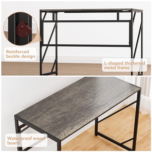 Elephance Folding Desk Writing Computer Desk for Home Office, No-Assembly Study Office Desk Foldable Table for Small Spaces Elephance