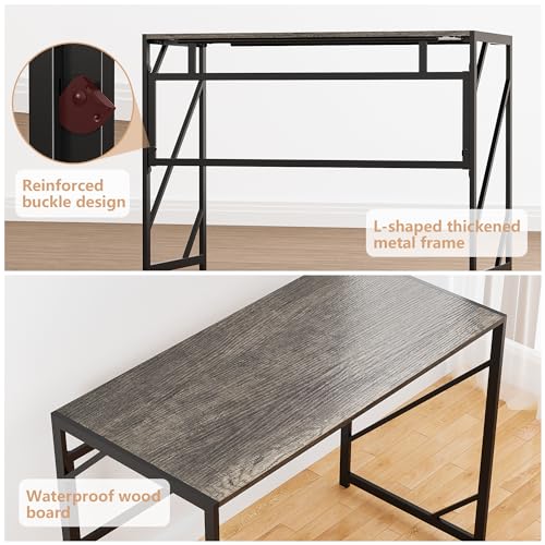 Elephance Folding Desk Writing Computer Desk for Home Office, No-Assembly Study Office Desk Foldable Table for Small Spaces - WoodArtSupply