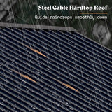 AMERLIFE 13x15 ft Wood Gazebo, Hardtop Gazebo with Metal Steel Gable Roof, Outdoor Gazebo with Bar Storage Space for Garden, Patio, Garage, Black + Natural Wood AMERLIFE