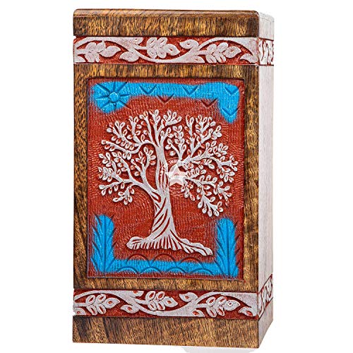 STAR INDIA CRAFT SIC Rosewood Hand Engraved Urn for Human Ashes Adult Female & Male or Pets, Peaceful Funeral Keepsake Decorative Wooden Box, Burial STAR INDIA CRAFT