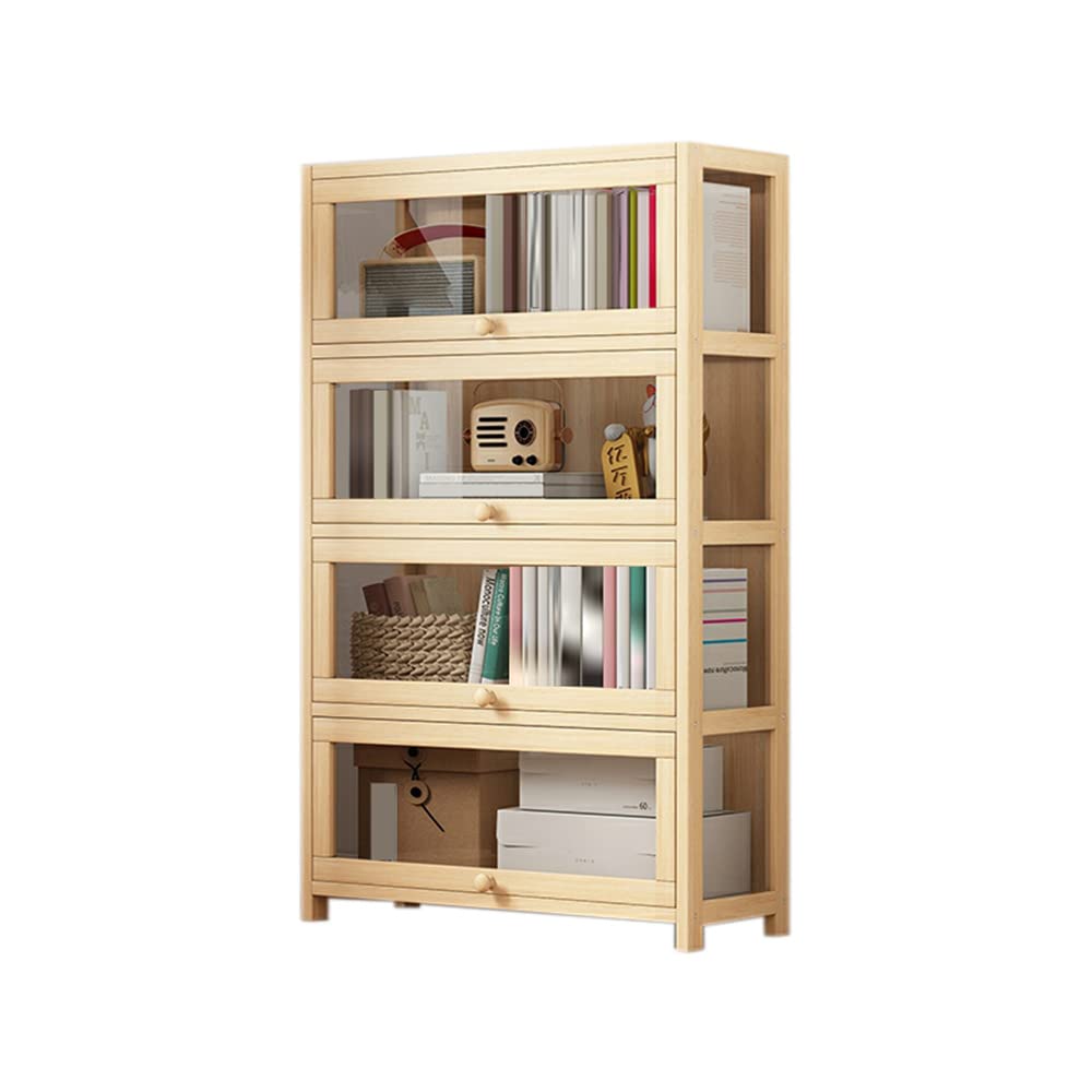 LITFAD Contemporary Closed Back Shelf Solid Wood Standard Bookcase Transparent Acrylic Cabinet Door Floor Storage Cabinet for Living Room Bedroom