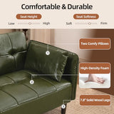 HALLYBEE Futon Sofa Bed, Sleeper Sofa, Small Couch with Storage Adjustable Armrests Pillows, Faux Leather Loveseat, Mid Century Modern Couches for Living Room, Bedroom, Apartment, Olive Green HALLYBEE