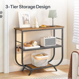 HOOBRO 3 Tier Small Console Table, 31.5" Entryway Table with Storage Shelf, Narrow Sofa Table, Behind Couch Table, Hallway Table with S-Hooks, for Living Room, Rustic Brown and Black BF63XG01 HOOBRO