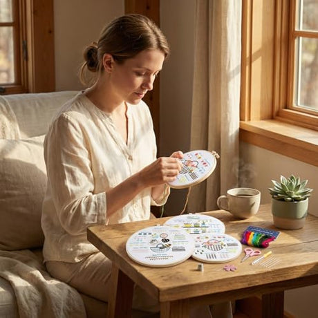 QIZUOLIFE 3 Pack Embroidery Kit for Adults Beginners, Pre‑Stamped Potted Plant Flower Basket Needlepoint Set, DIY Needlework Supplies with Step‑by‑Step Video Tutorials, Handmade Craft Gift Home Decor QIZUOLIFE