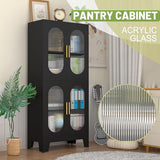 Winiowa 61" Black Metal Pantry Cabinet with Adjustable Shelves and Acrylic Glass Doors winiowa
