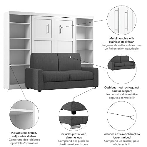 Bestar Pur Full Murphy Bed with Sofa and Shelving Units, 109-inch Space-Saving Wall Bed with Storage Bestar