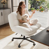 DurayLoly Cross Legged Office Chair with Foot Rest, 6.3" Thick Cushioned Criss Cross Chair with Wheels, Height Adjustable Swivel Vanity Chair for All-Day Comfort (White) DurayLoly